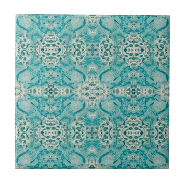 Carreau Art Nouveau Turquoise Vert Décor Motif en miroir (Devant)
