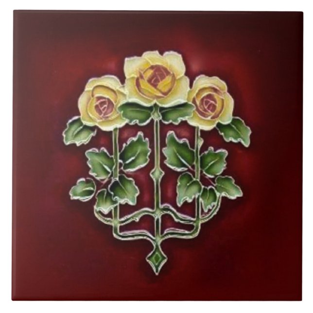 Carreau Art nouveau victorien Roses Antique Tile Repro (Devant)