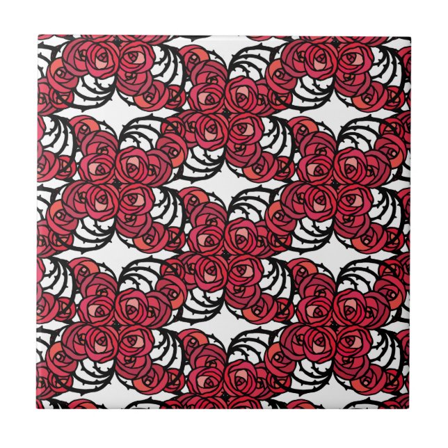 Carreau Art Nouveau Vignes florales rouges et noires roses (Devant)