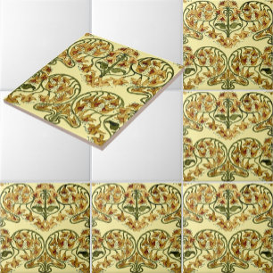 Carreau Art Nouveau vintage 1907 Design de motifs floraux