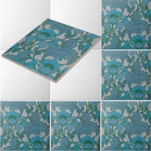 Carreau Art Nouveau vintage motif floral bleu