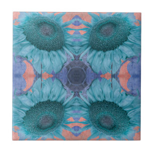 Carreau Art Nouveau Vintage Tournesol bleu rose Floral