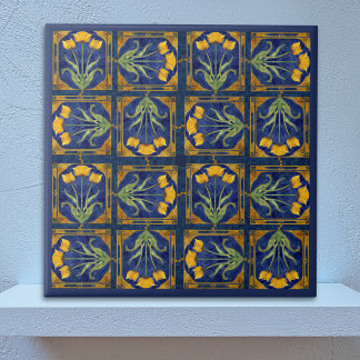 Carreau Art Nouveau Yellow Tulip n Royal Blue Tile Pattern