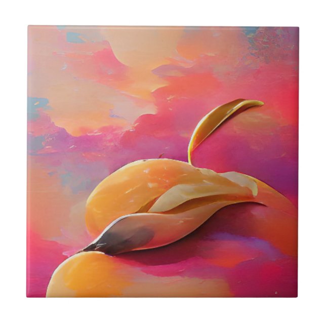 Carreau Art numérique abstrait de pêche à la mangue (Devant)