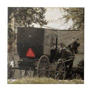 Carreau Art numérique de carte postale Amish Horse et Bugg