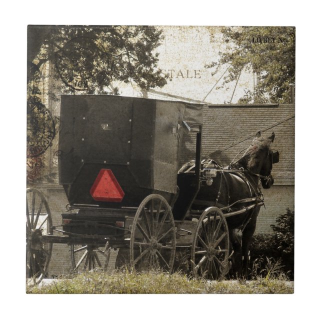 Carreau Art numérique de carte postale Amish Horse et Bugg (Devant)