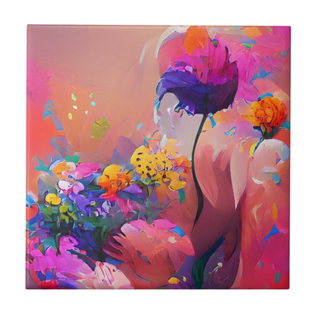 Carreau Art numérique fuchsia jaune violet (Devant)