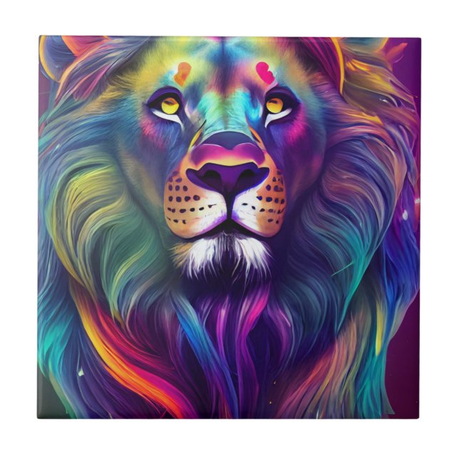 Carreau Art numérique moderne multicolore Lion majestueux (Devant)