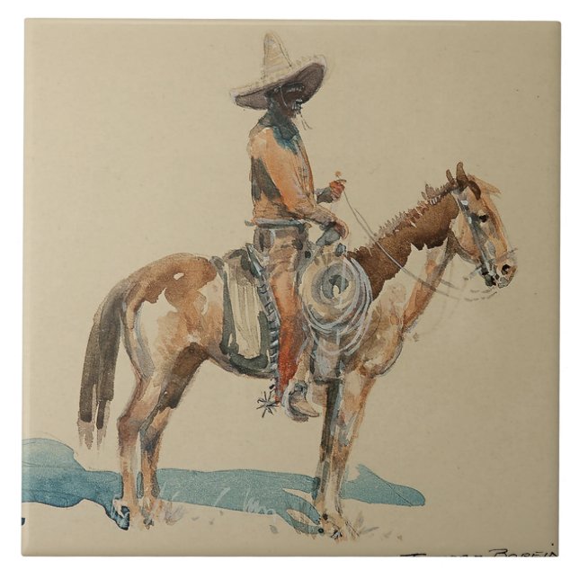 Carreau Art occidental "Vaquero" par Edward Borein (Devant)