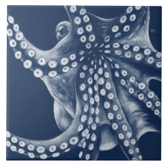 Carreau Art octopus bleu cyan (Devant)