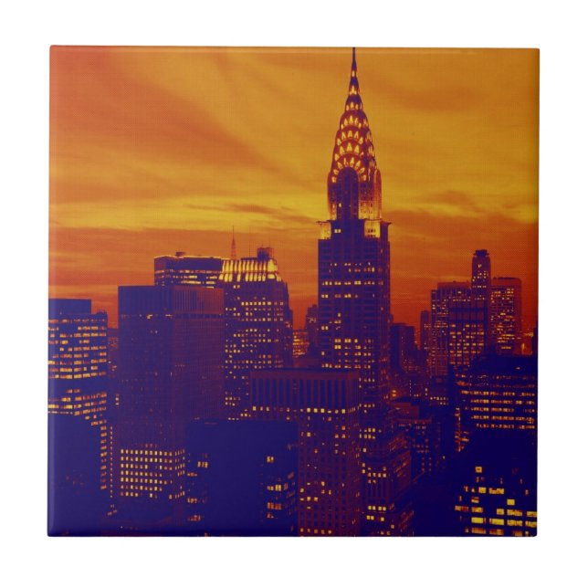 Carreau Art pop orange bleu New York City (Devant)