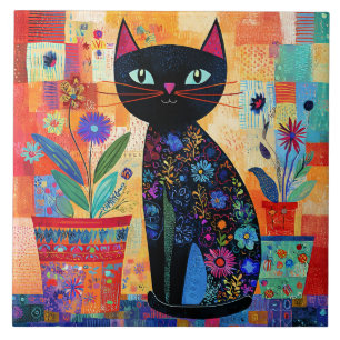 Carreau Art populaire de chat noir