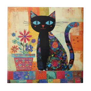 Carreau Art populaire de chat noir