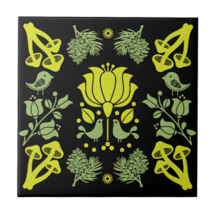 Carreau Art populaire des champignons de forêt nordique