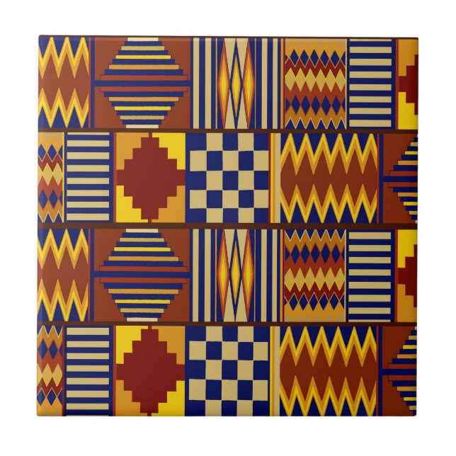 Carreau Art populaire tribal - Rust Navy Jaune (Devant)
