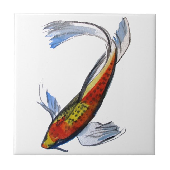 Carreau Art pour aquarelle japonais orange de carpe de Koi (Devant)