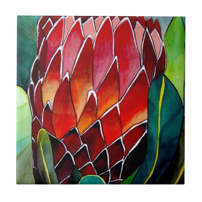 Carreau Art pour aquarelle original de fleur rouge de (Devant)