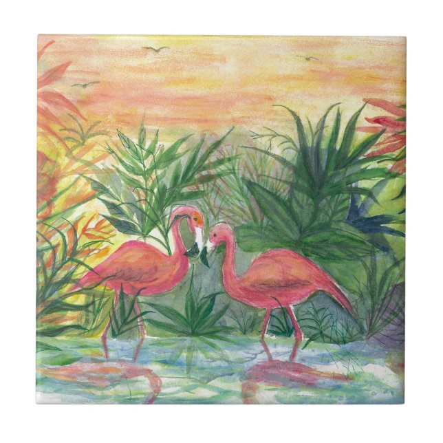 Carreau Art rose de la Floride de Flamants roses (Devant)