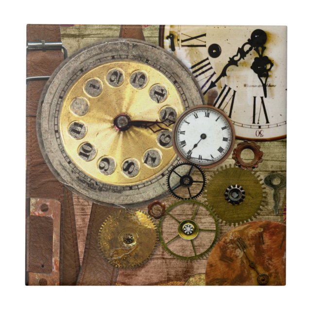Carreau Art rouillé de Steampunk d'horloges vieil (Devant)