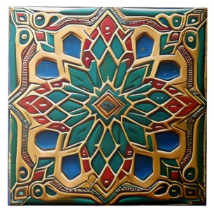 Carreau Art traditionnel de la céramique rouge et verte