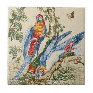 Carreau Art Tropical Antique de Perroquet et Papillon de G