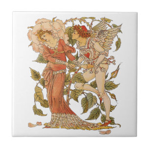Carreau Art Victorien vintage, Rose par Walter Crane