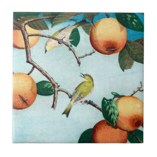 Carreau Art vintage, fruits et oiseaux Impression personna