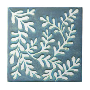 Carreau Artiste Carrelage céramique, feuille bleu et blanc