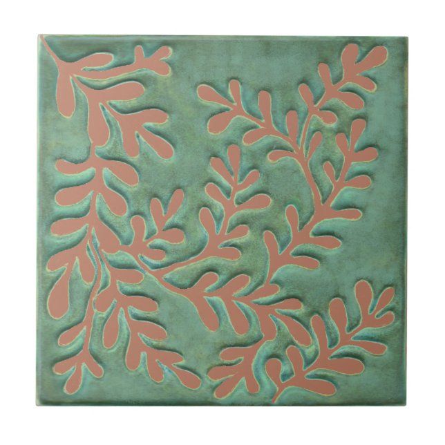 Carreau Artiste Carrelage céramique, feuille vert et roux (Devant)