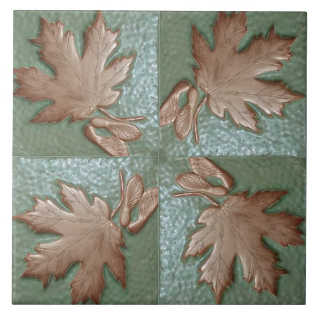 Carreau Artiste Feuille d'érable vert et cuivre (Devant)