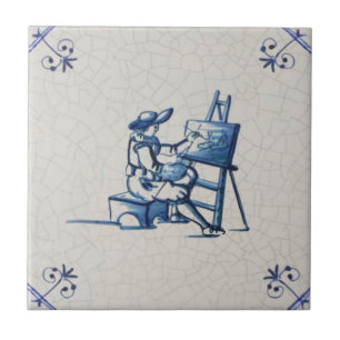 Carreau Artiste hollandais à Easel Hand Peint Repro dans