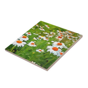 Carreau Artistic Bright and Colorful White Garden Daisies