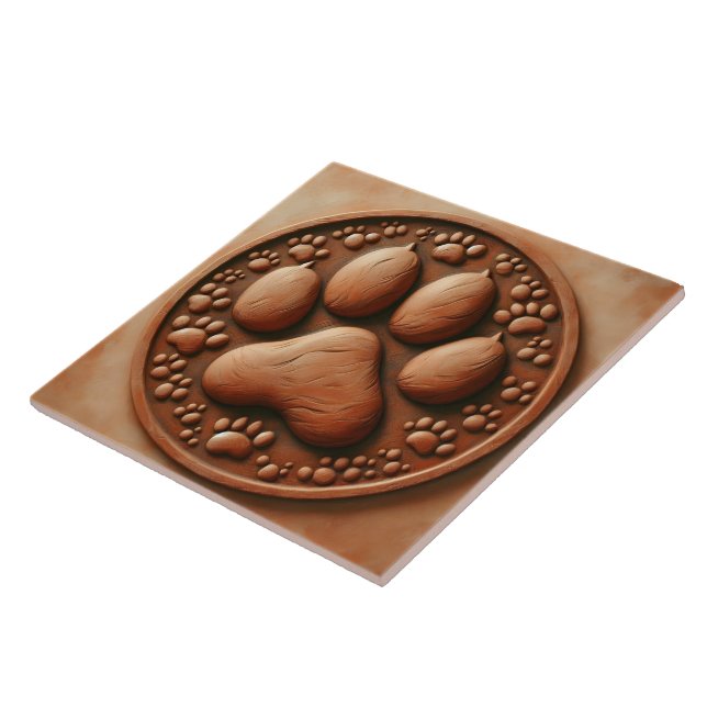 Carreau Artistic Paw Print Tile Adorning a Rustic Surface (Côté)