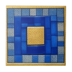 Carreau artistique mosaïque bleu + or carré