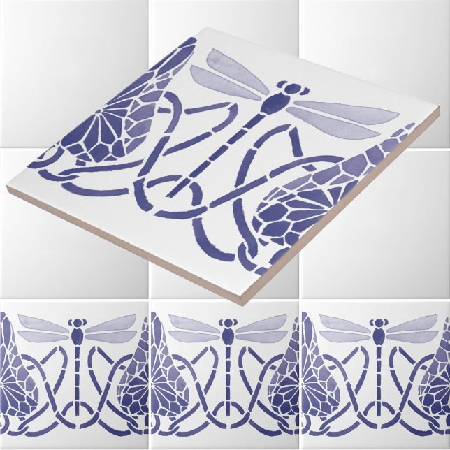 Carreau Arts Et Artisanat Bleu & Blanc Dragonflies Frieze (Créateur téléchargé)