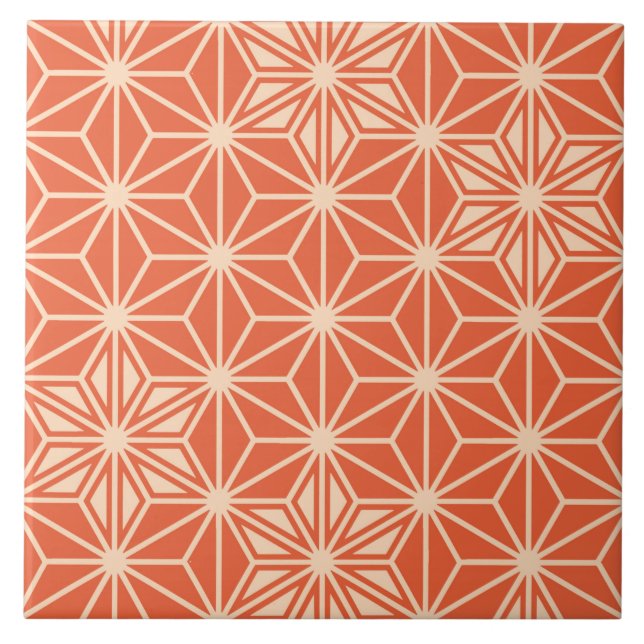 Carreau Asanoha japonais ou Motif étoile, corail orange (Devant)