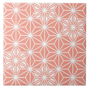 Carreau Asanoha japonais ou Motif étoile, corail rose