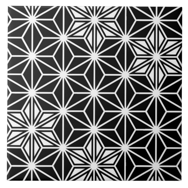 Carreau Asanoha ou Motif étoile japonais, noir et blanc (Devant)