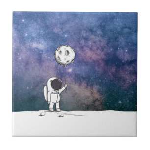Carreau Astronaute dans l'espace avec ballon de lune cosmo