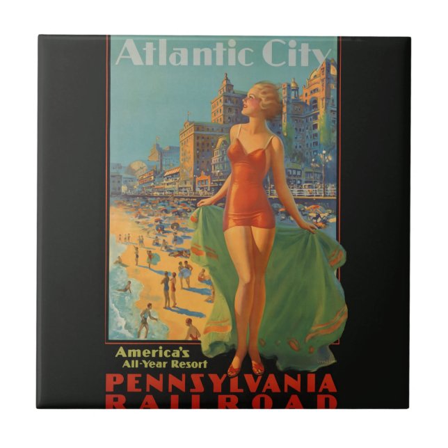 Carreau Atlantic City Beach Beauté Vintage Art (Devant)