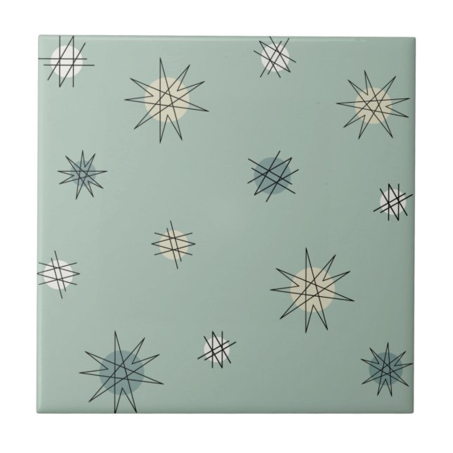 Carreau Atomic Age Starburst Planets Sage Green (Devant)