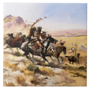 Carreau "Attaque sur un train de Wagon" par Charles M Russ