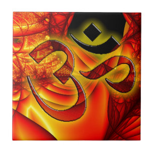 Carreau Aum OM sur la fractale rouge et jaune