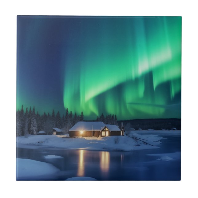 Carreau Aurora borealis au-dessus du cabine d'hiver (Devant)