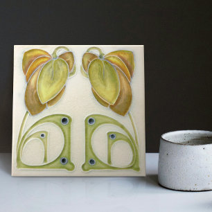 Carreau Authentique Art Nouveau John Barratt Majolica Flor