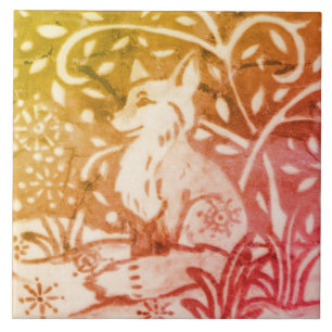 Carreau Automne Renard Neige Or Cuivre Hiver Bois