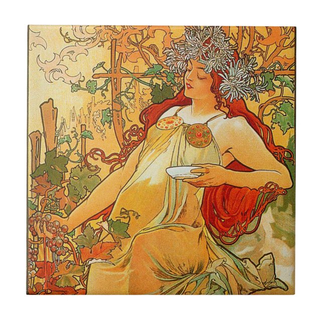 Carreau Automne vintage par Alphonse Mucha (Devant)