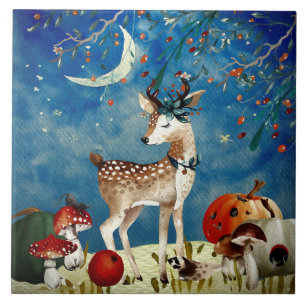 Carreau Automne Woodland Friends Deer Forest Illustration