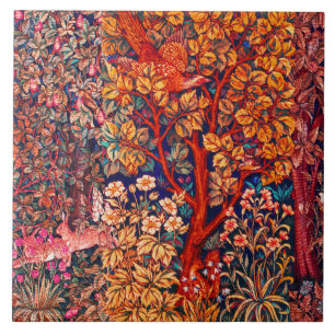 Carreau AUTUMN FOREST ANIMALS Haricots, faisan, Floral rou