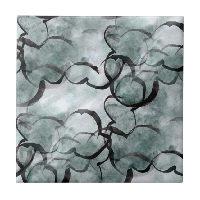 Carreau avant-garde d'art grise, peinture de main noire (Devant)